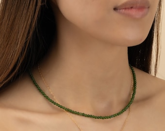 JADE Beaded Choker Necklace Genuine Green Jade Healing Stone Luck Love Prosperity Bridesmaids Gift Unisex Birthday Anniversary Mothers Day