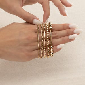 GOLD BEADED BAR bracelet • dainty gold bracelet • rose gold sterling silver • stackable, stretch, water resistant • gift for her • BRBP2AN