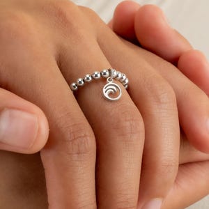 WAVE CHARM BEADED ring • dainty friendship ring for her • ocean wave dangle charm • stackable stretch water resistant • adjustable RIBP3MCAQ