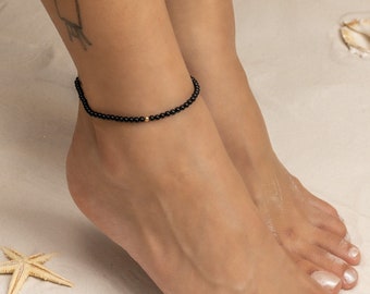 Onyx Beaded Bracelet 3mm Genuine BLACK ONYX Gemstone Stretch Bracelet Anklet Natural Healing Stone  Her Him Wife Daughter Couples Unisex