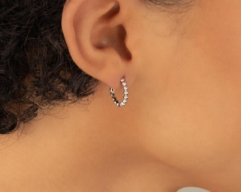 BEADED HUGGIE HOOP earrings • gift for her • sterling silver gold hoop earrings • clicker minimalist • nickel free water resistant • EAHU1AJ