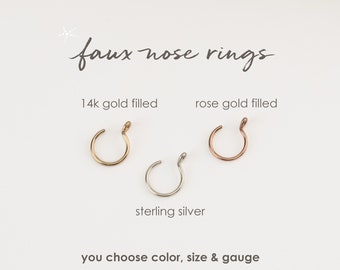 FAKE NOSE RING Faux Nose Hoop No Piercing Needed Ear Cuff Gold Sterling Silver Rose Gold Boho Music Festival Unisex Jewelry Gift Mothers Day