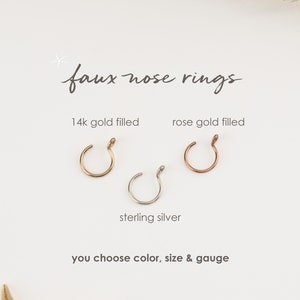 FAKE NOSE RING Faux Nose Hoop No Piercing Needed Ear Cuff Gold Sterling Silver Rose Gold Boho Music Festival Unisex Jewelry Gift Mothers Day image 1