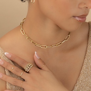 PAPERCLIP CHAIN-ketting • dikke statement-sieraden • choker met grote schakel • goud, rosé of zilver •verjaardagscadeau