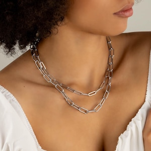 Silver Paperclip Chain Necklace Chunky Gold Chain Bracelet Anklet Gold Silver Rose Gold Large Link Chain Summer Jewelry