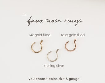 FAKE NOSE RING • no piercing needed body jewelry • dainty tiny faux hoop • gold nose ring • sterling silver rose gold • 22g 20g • FPFH2AD