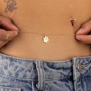 PAW CHARM BELLYチェーン • 犬好きのためのパーソナライズボディチェーン • ビキニボディジュエリー • 犬ママの夏用ウエストチェーン • 耐水性 • BCCC3AQ