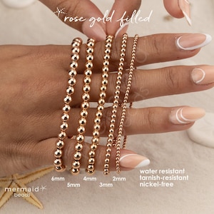 ROSE GOLD BEADED bracelet set • dainty gold bracelet • sterling silver • stackable stretch water resistant • jewelry gift for her • BRBP2AH
