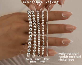 STERLING SILVER BEADED bracelet set • dainty gold bracelet • rose gold • stackable stretch water resistant • jewelry gift for her • BRBP2AF