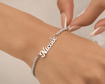 Name Bracelet or Anklet Stretch Beaded Personalized Gold Silver Rose Gold Name Bracelet  Daughter Sister Mom 2mm 3mm 4mm 5mm or 6mm BALI