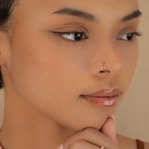 FAKE NOSE RING Faux Nose Thin Minimalist Gold Sterling Silver Rose Gold No Piercing Needed Custom Boho Festival Unisex Jewelry Mothers Day image 1