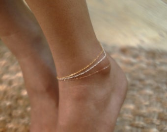 Thin Chain Anklet | Gold Filled Sterling Silver Rose Gold Filled Bracelets Anklets | Permanent Jewelry | Tiny Stacking Layering Minimalist