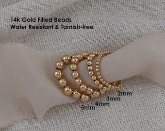 Gold Beaded Rings Gold Filled Stacking Sterling Silver Bead Ring Rose Gold Filled Ball Stretch Toe Rings Set Elastic Stackable Gift for Her