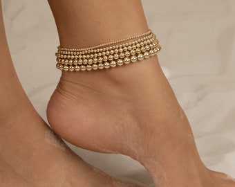 Gold Beaded Stretch Anklet Beach Lover Gift Gold Filled Water Resistant Mom Wife Girlfriend Birthday Anniversary Bride Honeymoon Mothers Day