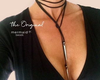 Black LEATHER Choker Necklace Silver Spike Bohemian Festival Western Vegan Suede Jewelry Wife Girlfriend Daughter Sister Aunt Mothers Day