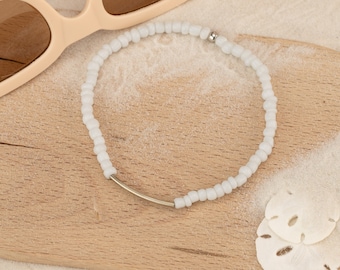 Bracelet de cheville blanc extensible pour mariages, perles de mariée, demoiselles d'honneur de plage bohème pour elle, bijoux de mariage de plage bohème, cadeau ;