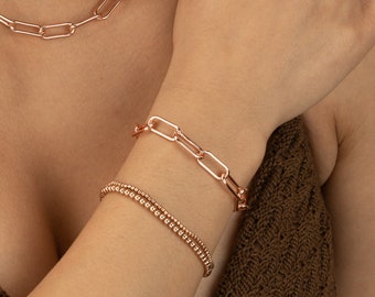 Paperclip Chain Bracelet Anklet Necklace Chunky Chain Bracelet Gold Silver Rose Gold Large Rectangle Link Chain Ankle Bracelet Choker