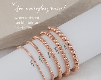 Rose Gold Beaded Bracelet Rose Gold Filled Round Ball Bead Bracelets | Water Resistant Tarnish Resistant Nickel Free | 2mm 3mm 4mm 5mm 6mm