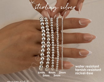 Sterling Silver Beaded Bracelet | Silver Bead Anklet | Stretch | Water Resistant Nickel Free Tarnish Free | 2mm 3mm 4mm 5mm or 6mm