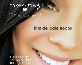 NOSE RING • seamless nose ring hoop • septum • gold nose ring • rose gold sterling silver • thin endless twist hoops • 22g 20g 18g • PISH2AQ