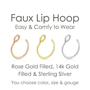 FAKE LIP RING • fake nose ring • no piercing needed body jewelry • faux hoop • gold hoop • sterling silver rose gold • 22g 20g • FPFH2AI