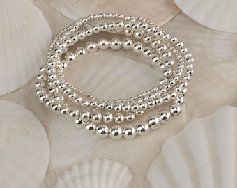 STERLING SILVER BEADED bracelet • dainty gold bracelet • rose gold • stackable, stretch and water resistant • jewelry gift for her • BRBP2AE