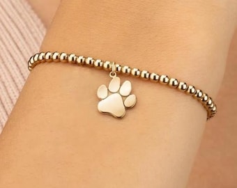 DOG PAW CHARM beaded bracelet • perfect gift for dog mom dog lover • paw print charm • pet memorial gift • stretch water resistant BRBP3CHAS