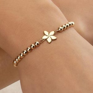 PLUMERIA FLOWER CHARM beaded bracelet • gift for her • Hawaiian jewelry • stackable dainty bracelet • stretch water resistant • BRBP3CH2BG