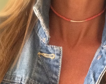 Beaded Choker Necklace Gold Silver Rose Gold Layering Choker Necklace Boho Jewelry Choker Coral Turquoise Festival Unisex jewelry Gift