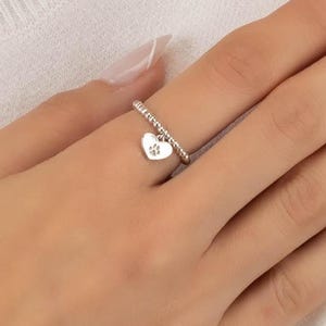 PAW PRINT HEART charm beaded ring • dainty ring • dog mom cat lover • pet memorial gift • stackable stretch water resistant • RIBP3MCAV