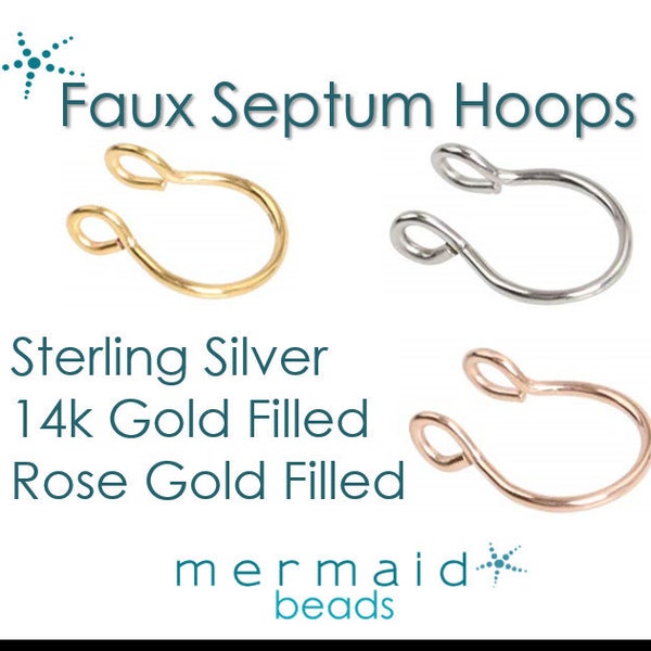 Fake Septum Ring Faux Septum Hoop Fake Nose Ring Gold Sterling Silver Rose Gold Minimalist Thin Body Jewelry No Piercing Needed Unisex Gift