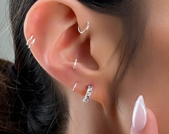 Boucles d'oreilles créoles pavé de diamants CZ or argent zircone cubique demi-créoles cartilage vers l'avant Helix Tragus Daith Rook cadeau d'anniversaire fête des mères