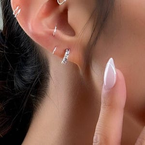 DIAMOND CZ HUGGIE earrings • perfect gift for her • silver gold hoop earrings • pave minimalist • nickel free water resistant • EAHU1AG