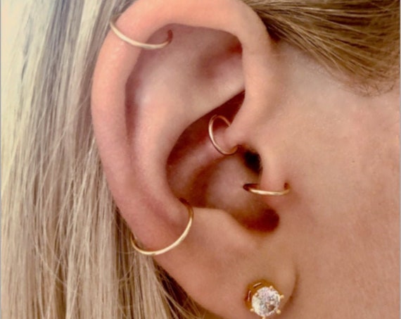 Cartilage Earring Daith Hoop Earrings Ear Candy Helix Tragus Endless Hoop Gold Silver Rose Gold Tiny Multiple Piercing Rook Conch Nose Ring