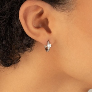 DIAMOND CZ HUGGIE earrings • perfect gift for her • silver gold hoop earrings • clicker minimalist • nickel free water resistant • EAHU1AH