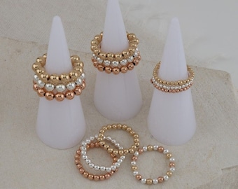 Beaded Rings Stacking Gold Filled Rings Sterling Silver Bead Ring Rose Gold Filled Ball Stretch Toe Rings Set Elastic Stackable Gift for Her
