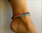 Boho Turquoise Anklet Ankle Bracelet Pride Gift Pink Coral Stretch Stacking Bracelet Arm Band Beach Surfer Bridesmaid Friendship