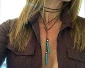 Turquoise Choker Leather Boho Jewelry Sexy Bohemian Necklace Turquoise Choker Jewelry Handmade Vegan Suede Lariat Wrap Tie Festival Gift