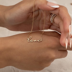 LOVE NECKLACE • dainty name necklace • gift for her • anniversary birthday bridesmaid girlfriend honeymoon • water resistant • NECC3CBTAp