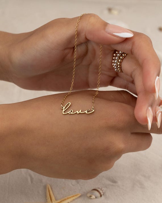 LOVE NECKLACE • dainty name, nickname or word • bridesmaids gifts • bridal jewelry • anniversary birthday gift • water resistant