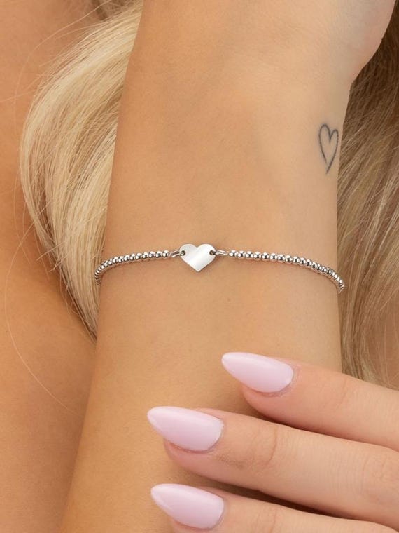 HEART BEADED BRACELET • 2mm bead dainty bracelet • gold filled sterling rose gold filled • stretch water resistant gift for her • BRBP3CH2AU