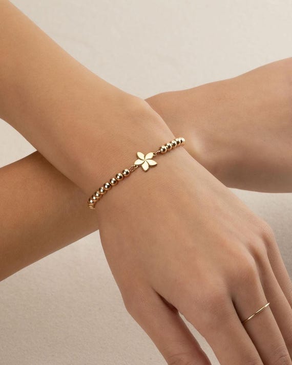 PLUMERIA FLOWER CHARM beaded bracelet • gift for her • Hawaiian jewelry • stackable dainty bracelet • stretch water resistant • BRBP3CH2BG