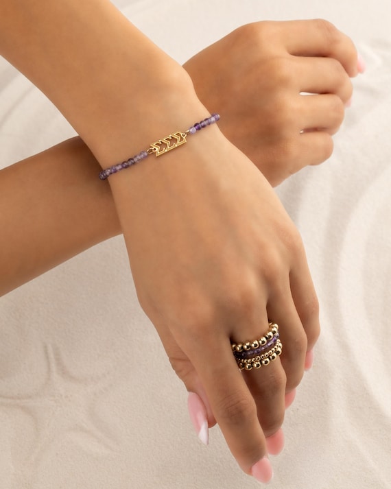 SORORITY bracelet • AMETHYST personalized greek letters • tri sigma • delta phi epsilon • bid day initiation gift • sorority merch jewelry