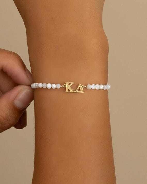 SORORITY PEARL bracelet • personalized greek letters • recruitment bid day initiation gifts • sorority merch pearl bead jewelry• senior gift