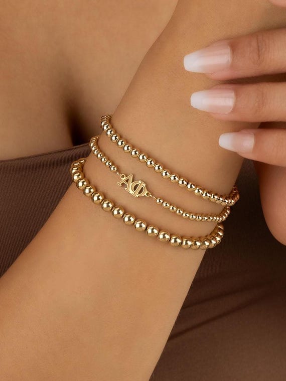 SORORITY GREEK LETTER beaded bracelet • personalized sorority gift • college rush bid day gift • connector for permanent jewelry BRBP3ALMIp