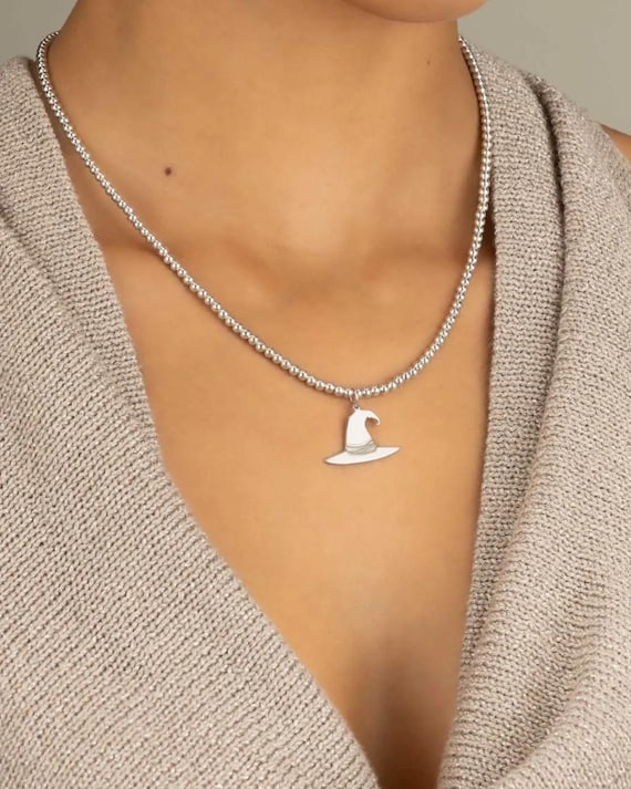 SILVER WITCH HAT necklace • magic charm pendant • statement necklace • Halloween charm • water resistant • costume accessory • whimsigoth