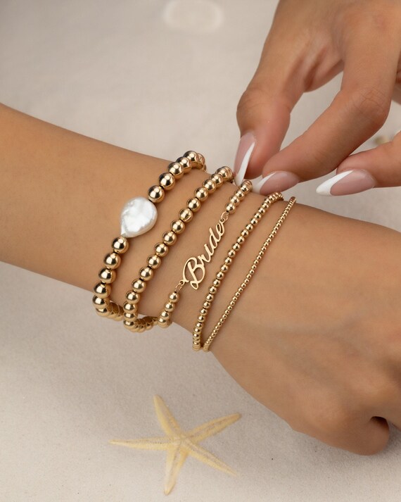 BRIDE NAME BEADED bracelet • bridesmaids jewelry • perfect bridal shower gift wedding party • stackable stretch water resistant • BRBP3ALCAp