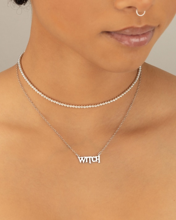 WITCH PERSONALIZED NAME necklace • perfect Halloween gift for her • Halloween costume necklace pendant • water resistant • NECC3CESV