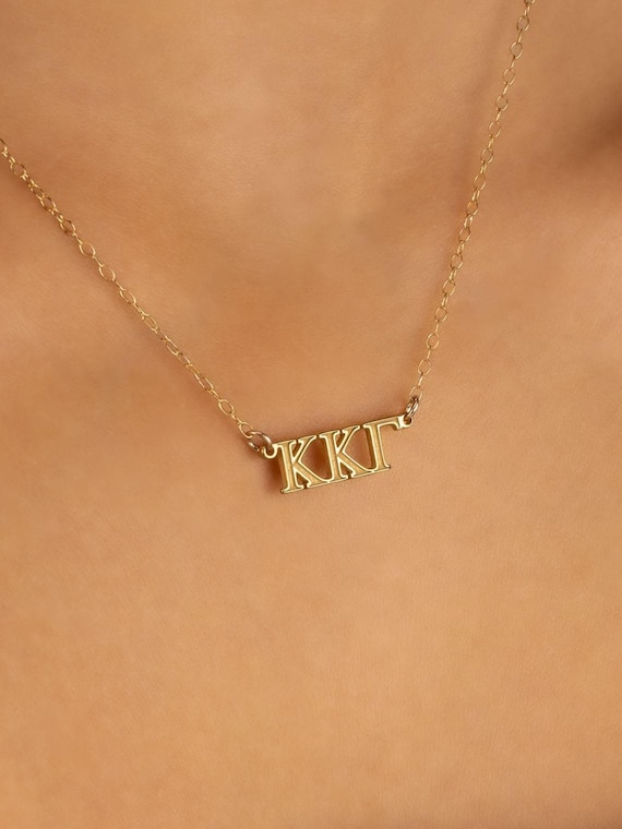 SORORITY NAME necklace • greek letters • water resistant • Kappa Alpha Theta Chi Omega Delta Pi Zeta Gamma Phi Mu Sigma Omicron Psi Xi Beta
