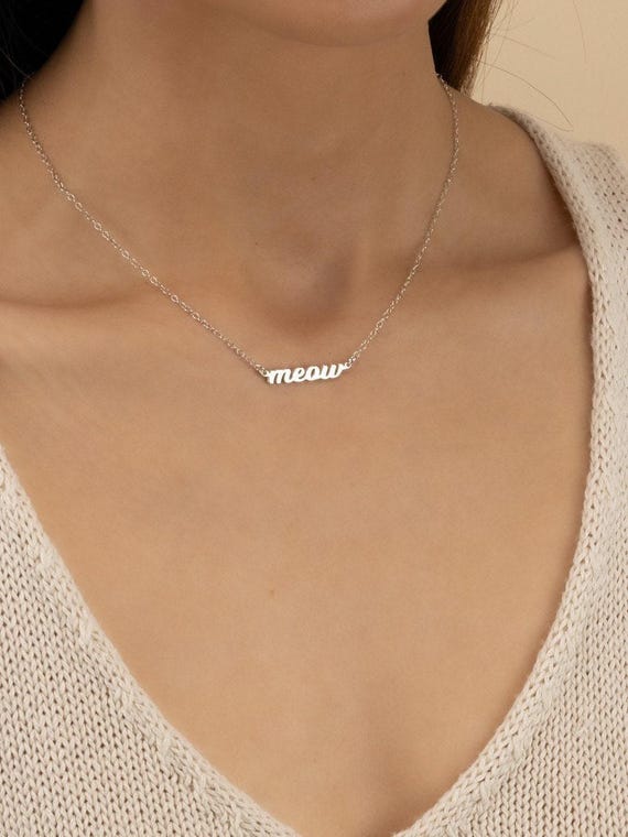 MEOW PERSONALIZED NAME necklace • perfect cat lover gift for her • cat mom cat necklace • layering necklace • water resistant • NECC3BNBAp